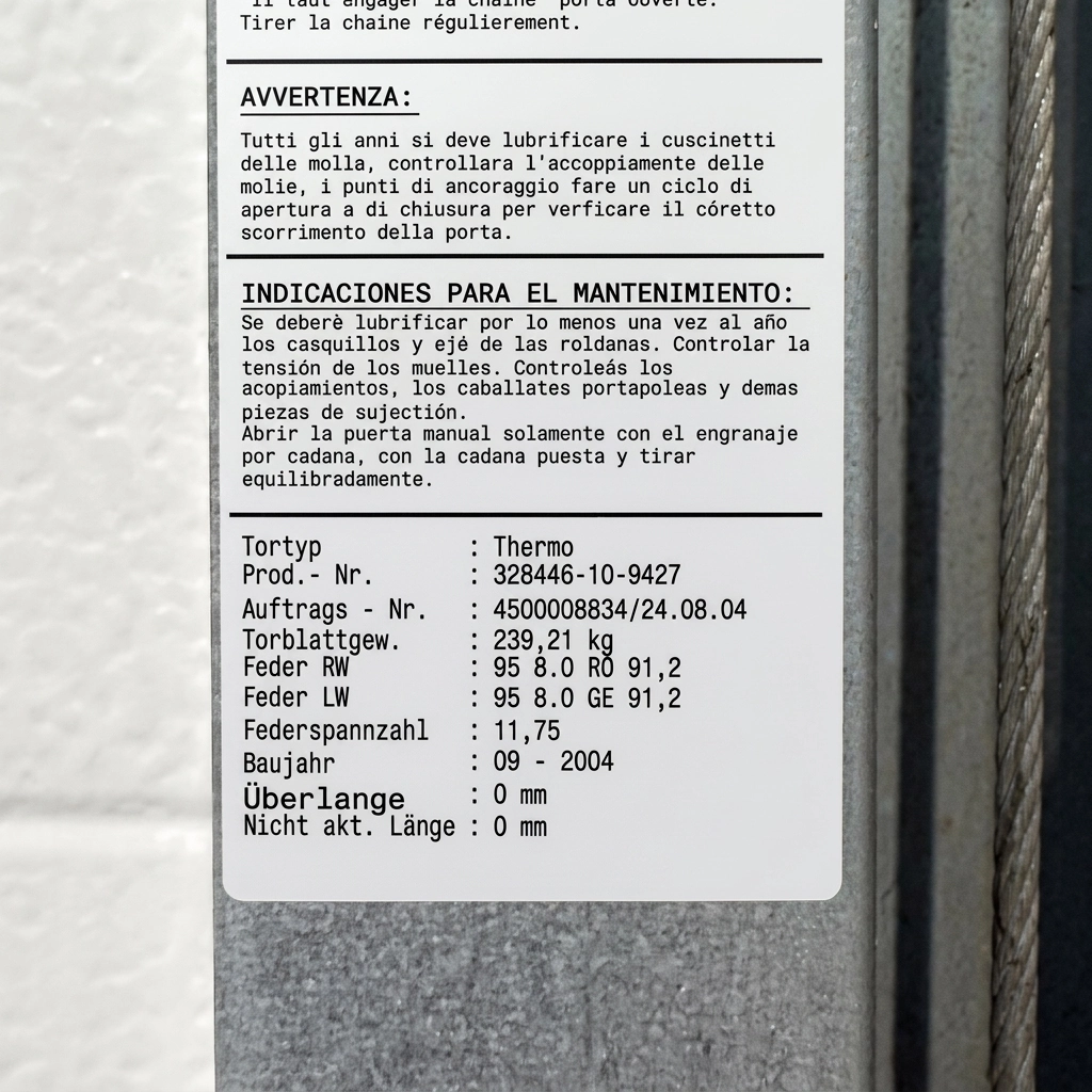 Typeplaatje van de Novoferm industriedeur